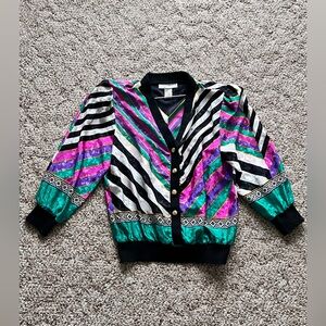 VTG 80s Vibrant, Zebra Color Block Bomber Blouse - Oversized Small
